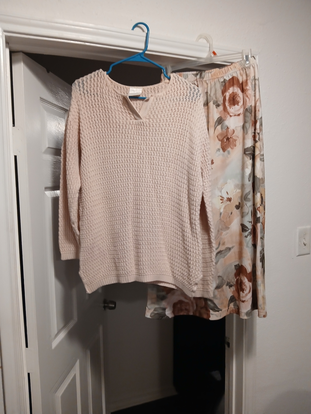Style Studio Peach Waffle Knit Pullover Sweater And Skirt